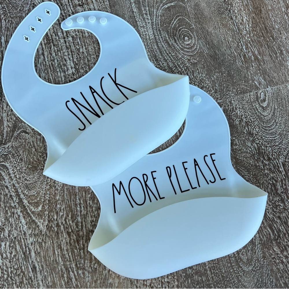 Set of 2 Rae Dunn Silicone Baby Bibs
